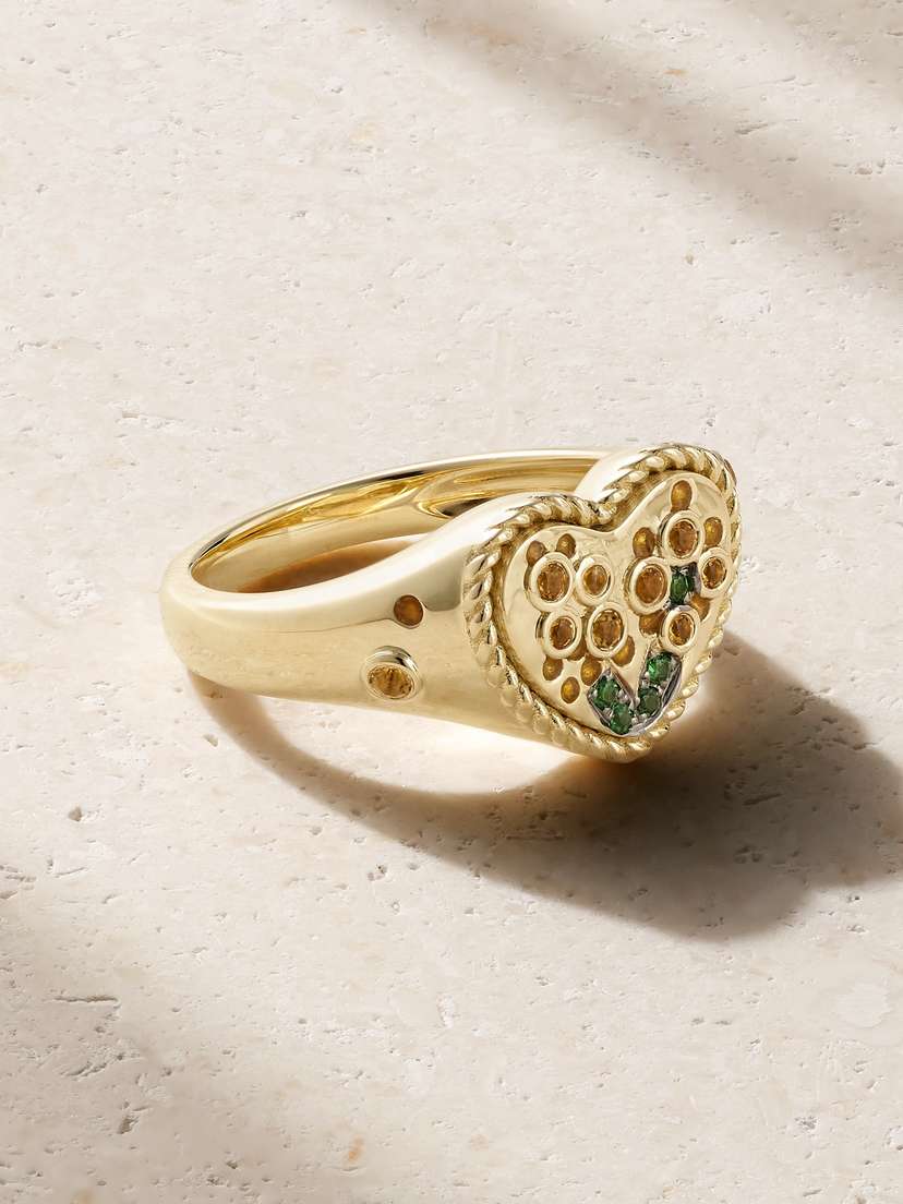 Yvonne Léon 9-karat Yellow And White Gold, Enamel, Citrine And Tsavorite Ring