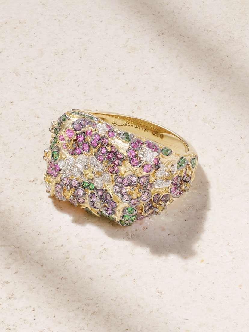 Yvonne Léon Chevalière Jolie Fleur 9-karat Gold Multi-stone Ring