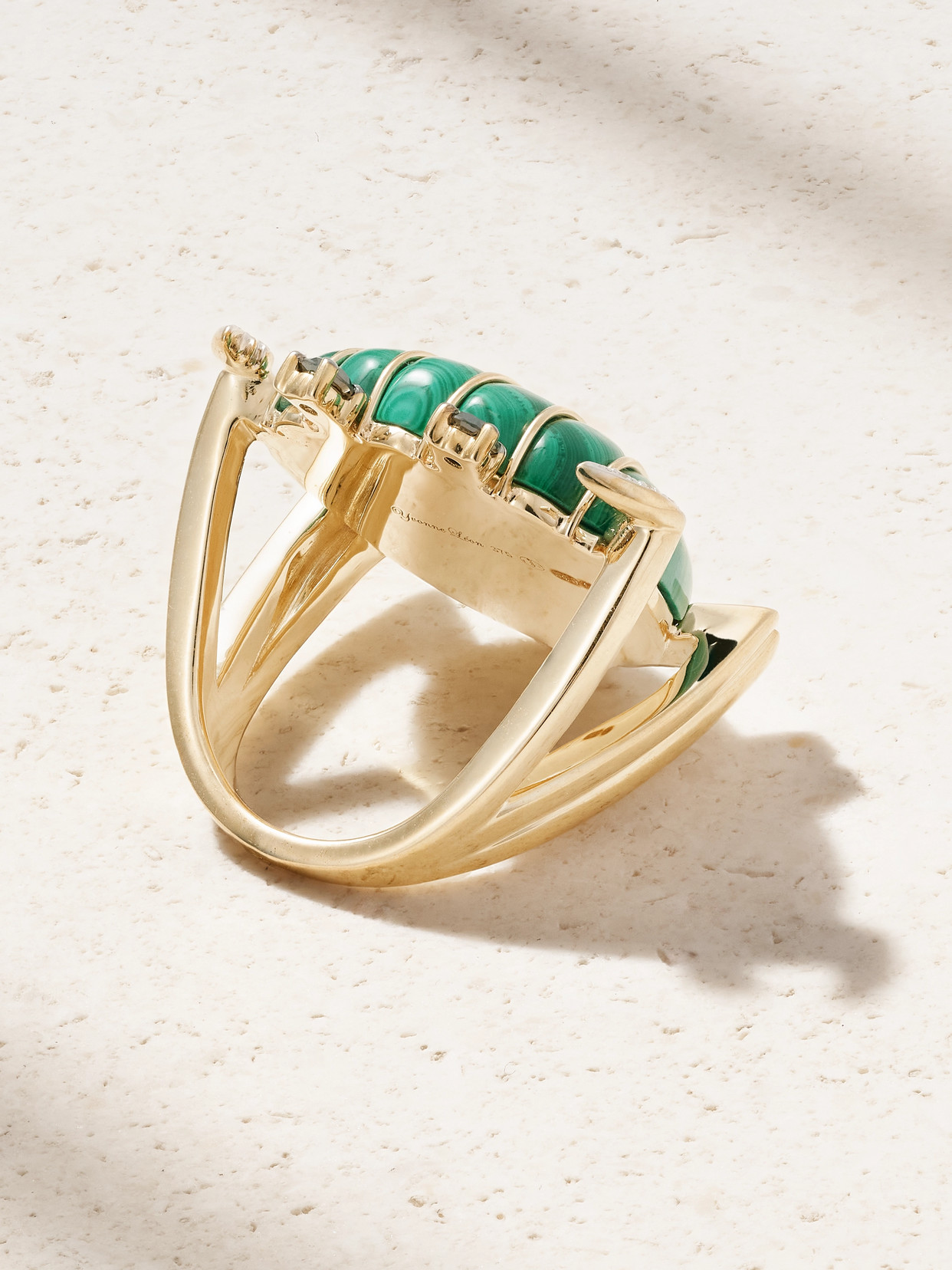 Yvonne Léon Crabe Coquillage 9-karat Gold, Malachite And Diamond Ring In Green