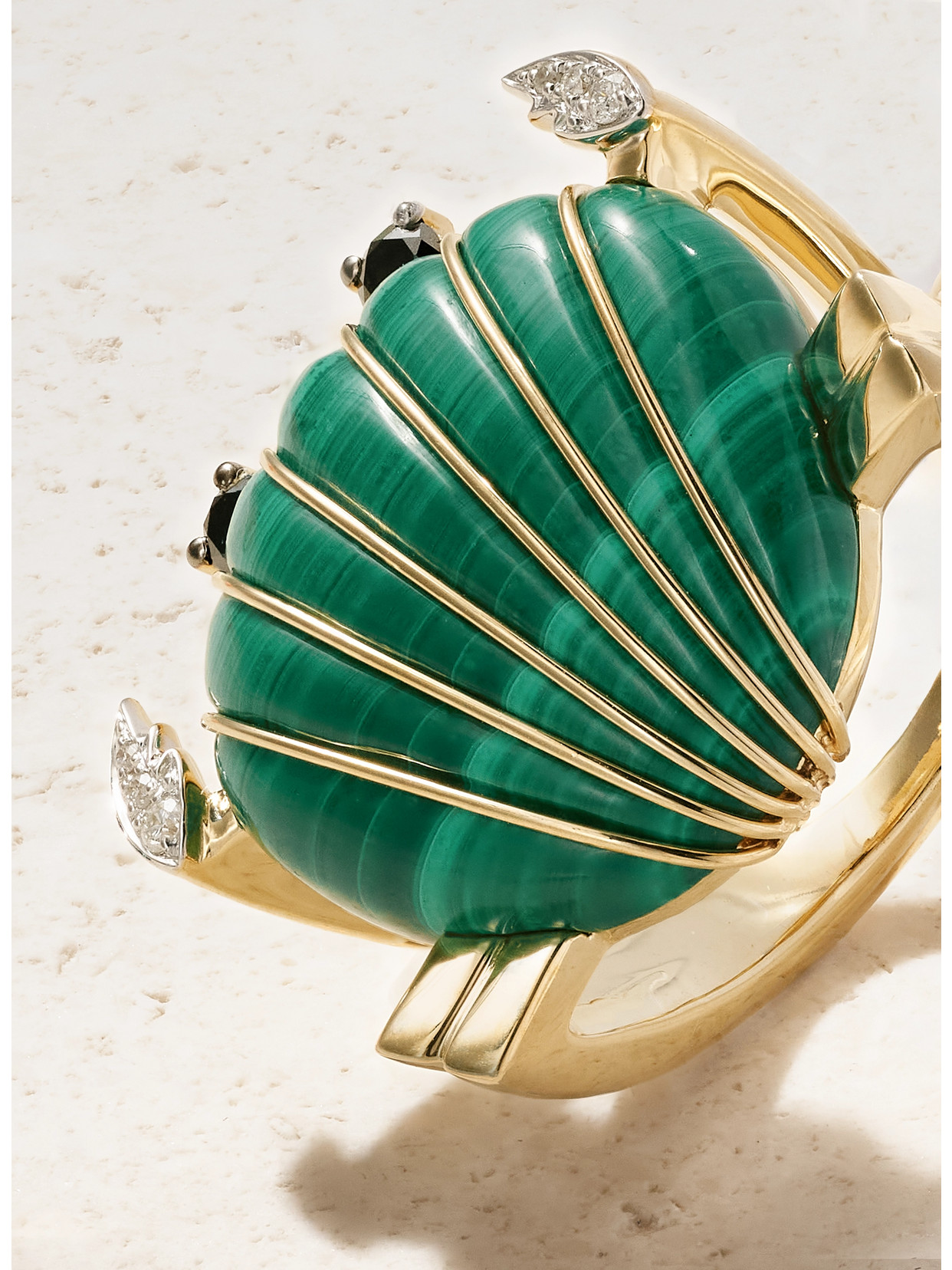 Yvonne Léon Crabe Coquillage 9-karat Gold, Malachite And Diamond Ring In Green