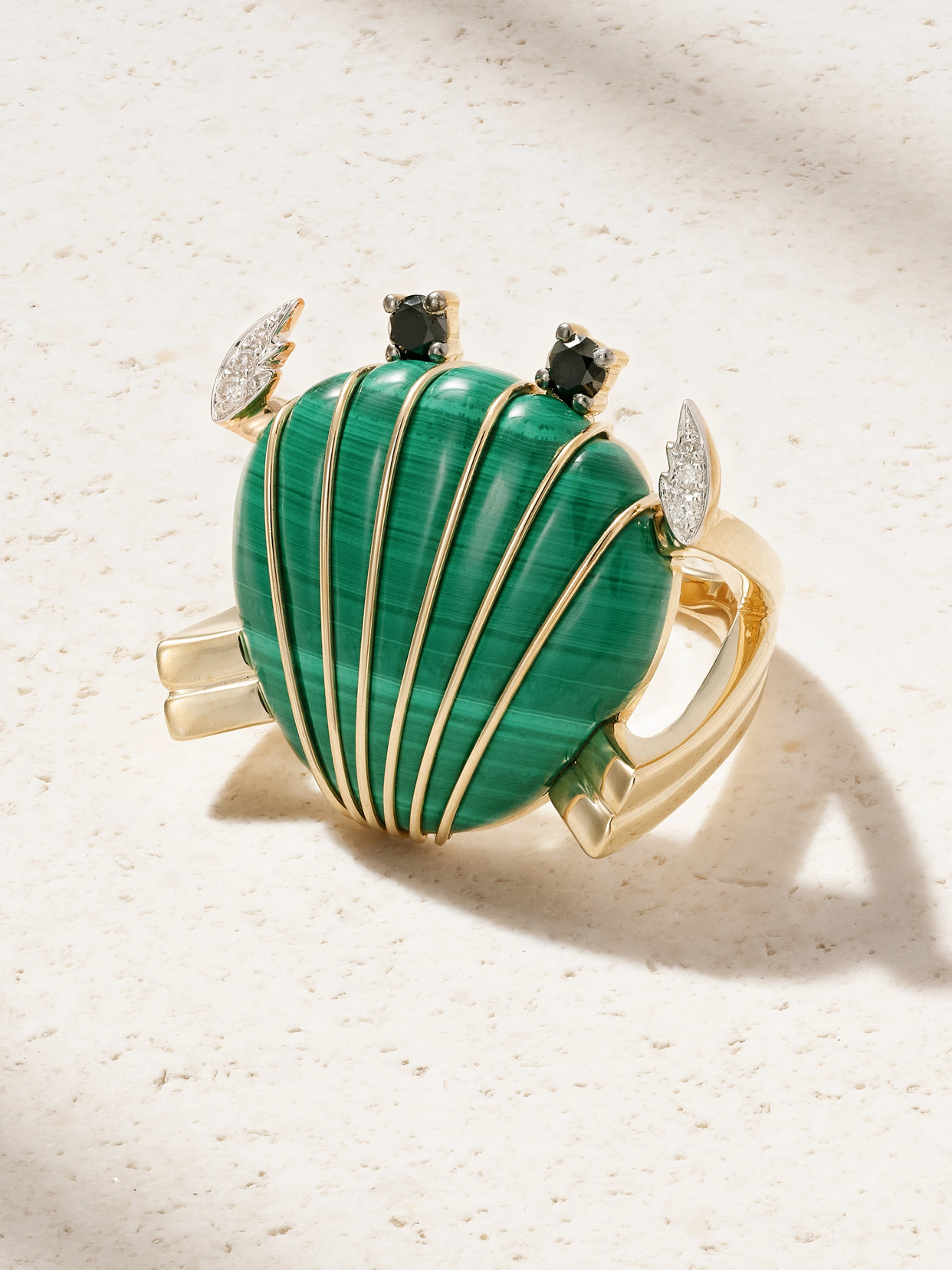 Yvonne Léon Crabe Coquillage 9-karat Gold, Malachite And Diamond Ring In Green