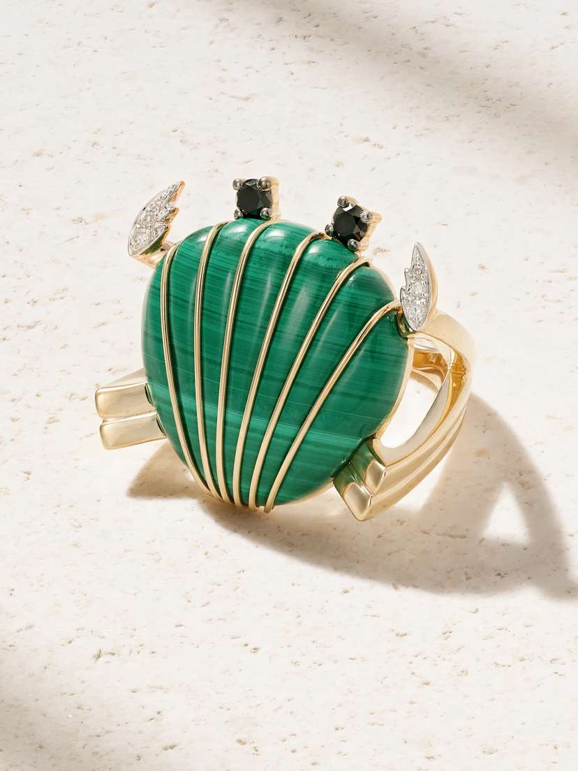 Yvonne Léon Crabe Coquillage 9-karat Gold, Malachite And Diamond Ring