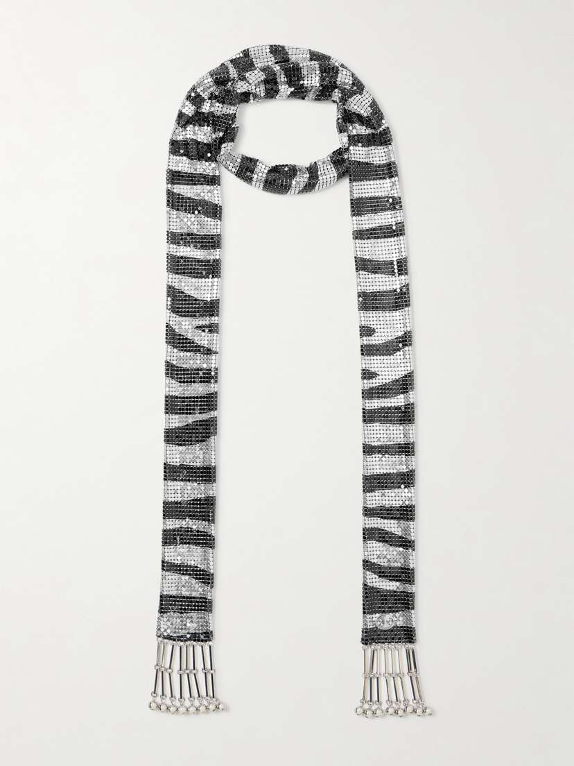 Rabanne Fringed Zebra-print Chainmail Scarf