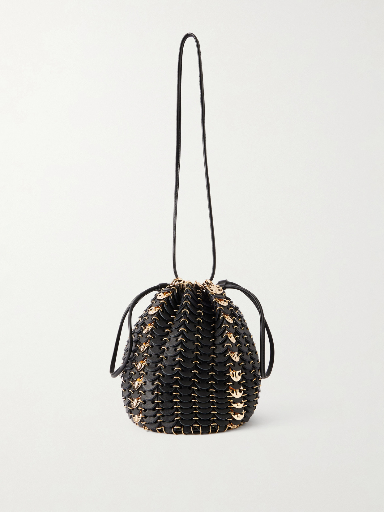 Rabanne Bucket Flip Reversible Leather And Chainmail Shoulder Bag In Black