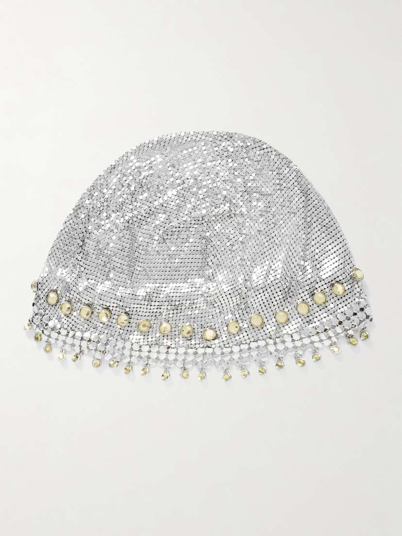 Rabanne Fringed Crystal-embellished Silver-tone Chainmail Hat