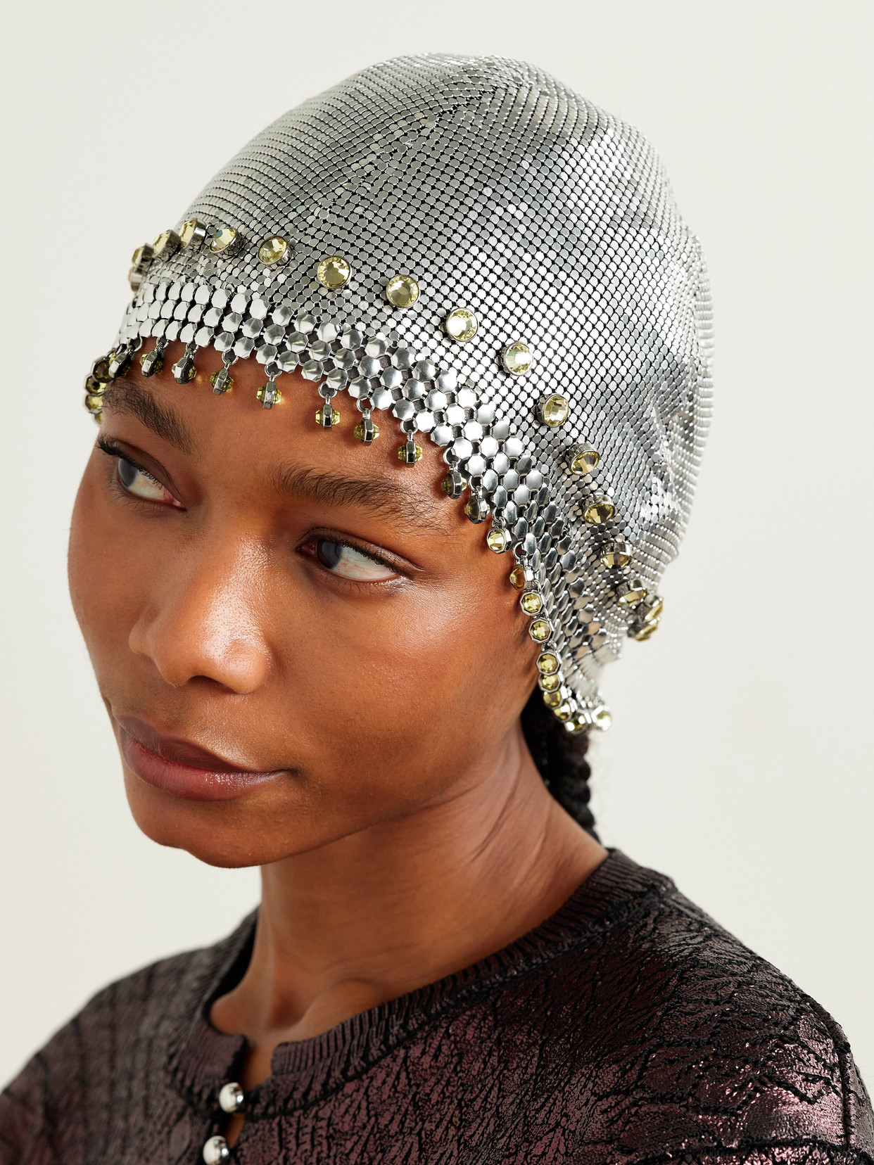 Rabanne Fringed Crystal-embellished Silver-tone Chainmail Hat In Silver