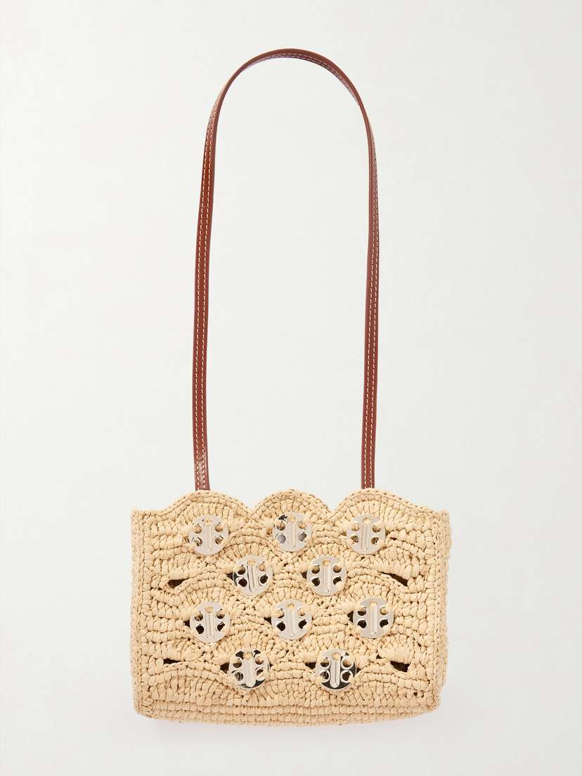 Rabanne Sac A Man Leather-trimmed Studded Raffia Shoulder Bag