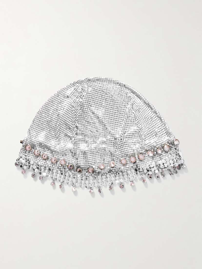 Rabanne Fringed Crystal-embellished Silver-tone Chainmail Hat
