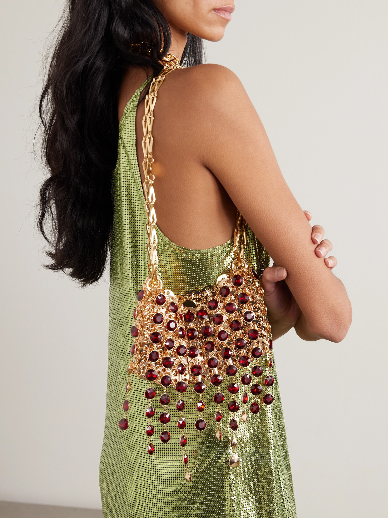 Rabanne Crystal-embellished Chainmail Shoulder Bag In Red