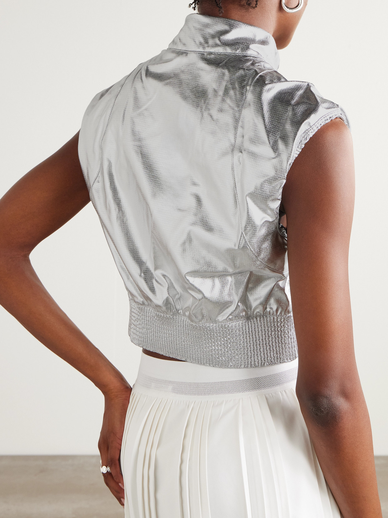 Nike Embroidered Metallic Ripstop Vest In Gray