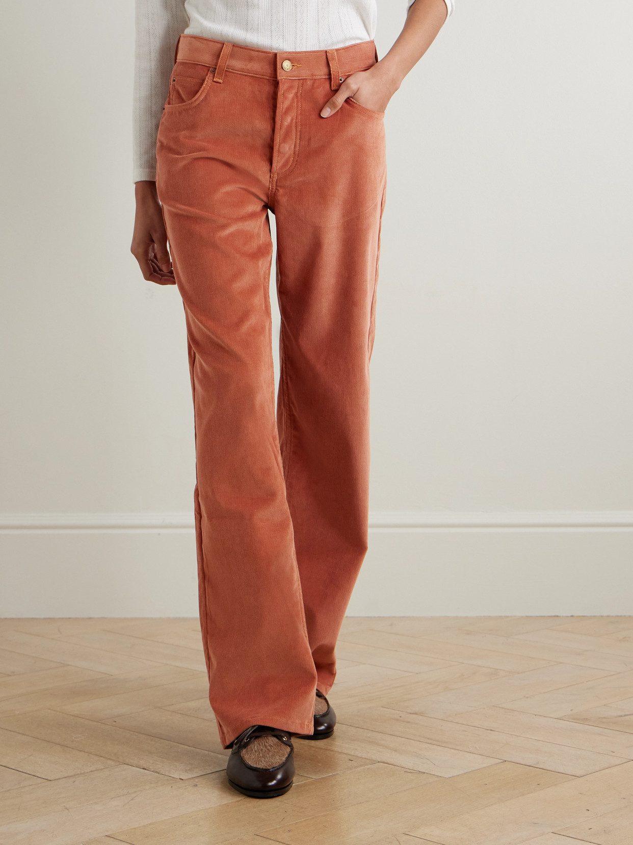 B Sides Bec Cotton-blend Corduroy Wide-leg Pants In Orange