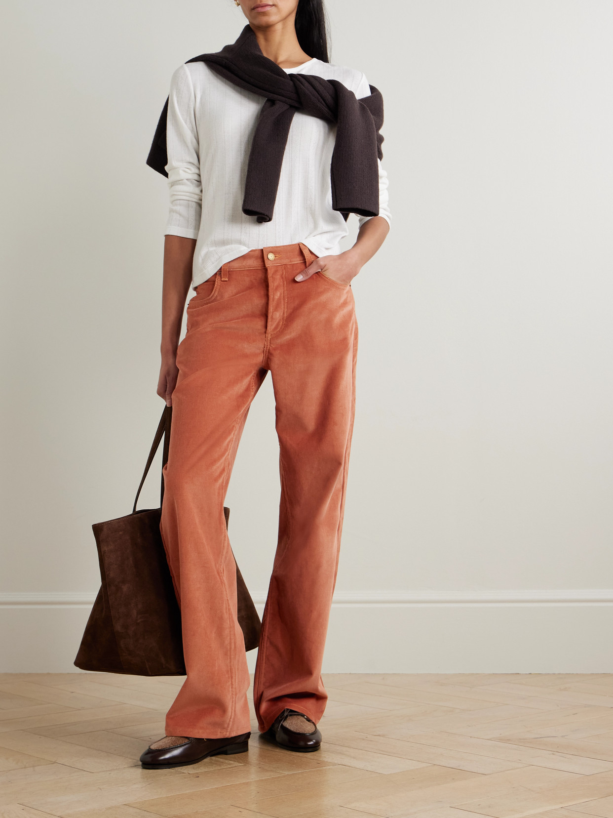 B Sides Bec Cotton-blend Corduroy Wide-leg Pants In Orange