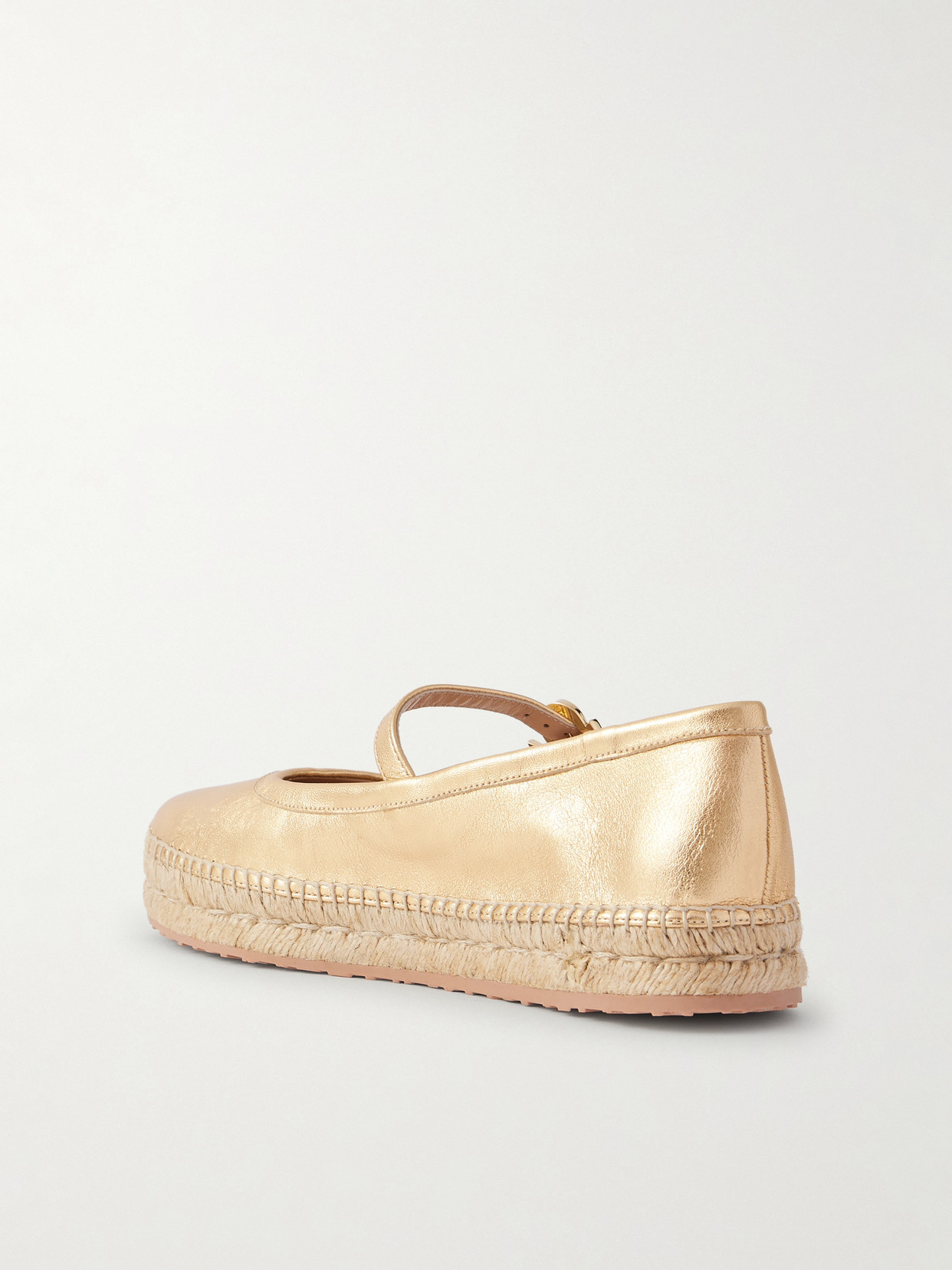 Gianvito Rossi Elda Metallic Leather Espadrille Mary Jane Flats In Gold