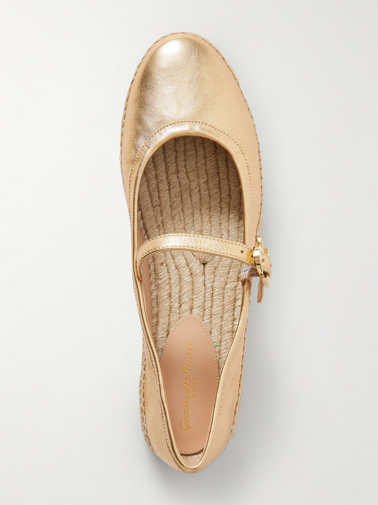 Gianvito Rossi Elda Metallic Leather Espadrille Mary Jane Flats In Gold