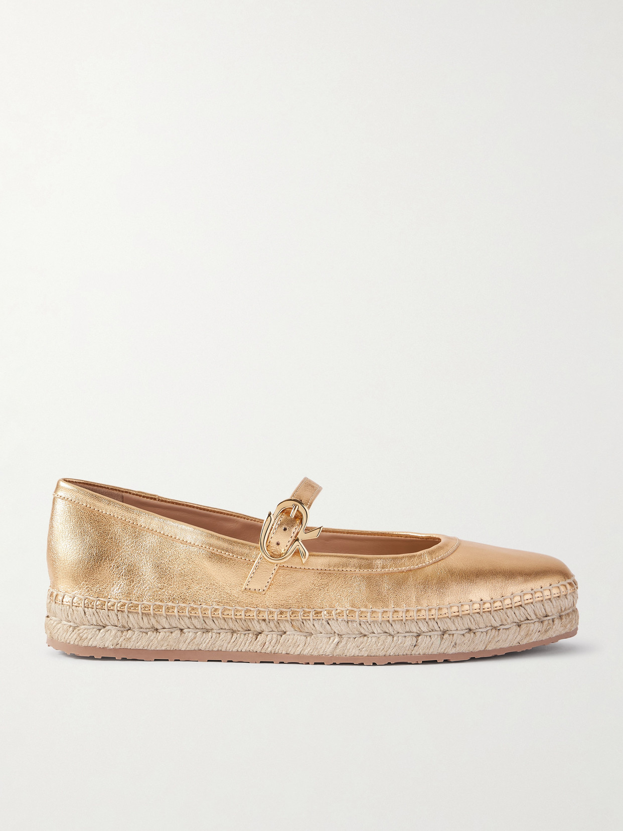 Gianvito Rossi Elda Metallic Leather Espadrille Mary Jane Flats In Gold