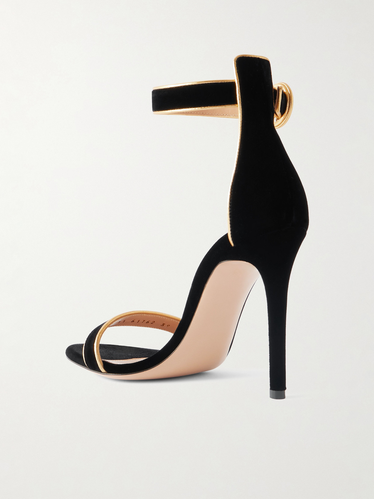 Gianvito Rossi Portofino 105 Metallic Leather-trimmed Velvet Sandals In Black