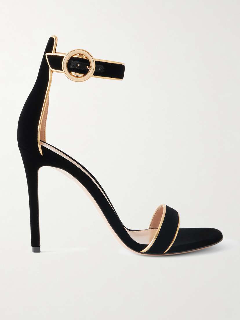 Gianvito Rossi Portofino 105 Metallic Leather-trimmed Velvet Sandals