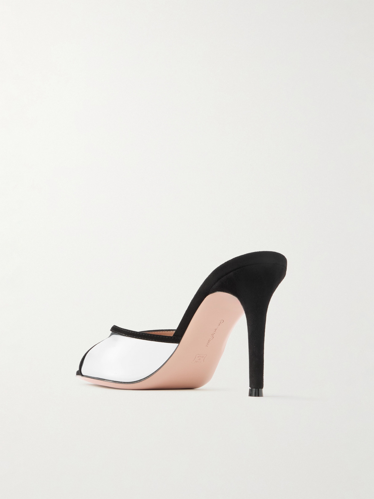 Gianvito Rossi 85 Suede-trimmed Mirrored-leather Mules In Black