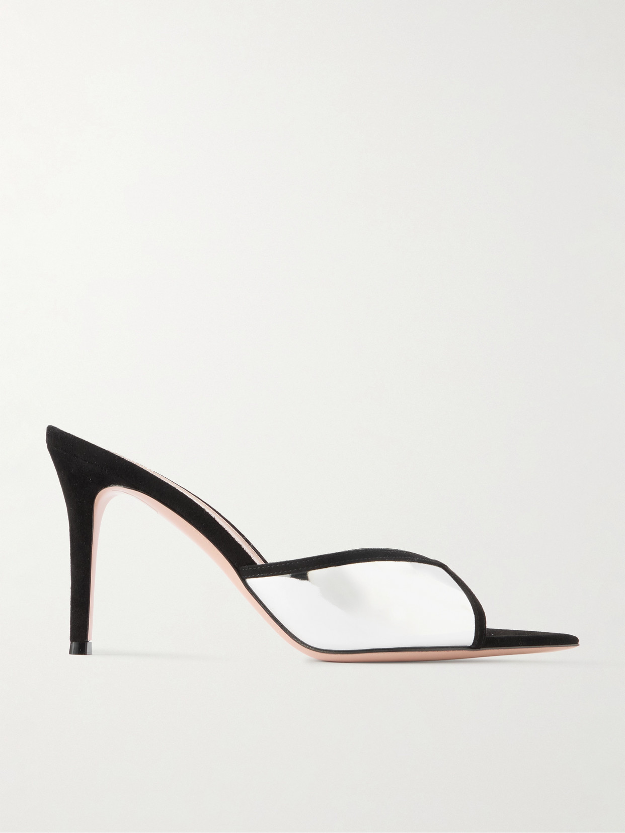 Gianvito Rossi 85 Suede-trimmed Mirrored-leather Mules In Black