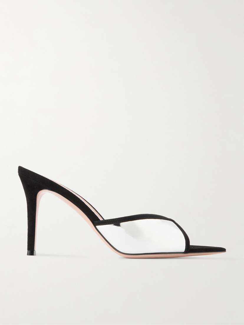 Gianvito Rossi 85 Suede-trimmed Mirrored-leather Mules