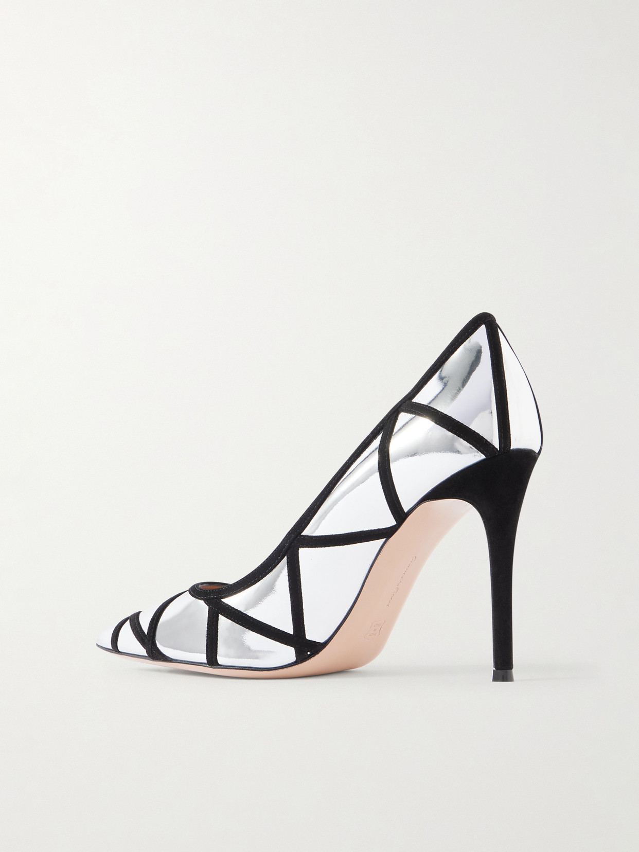 Gianvito Rossi 95 Suede-trimmed Mirrored-leather Pumps In Silver