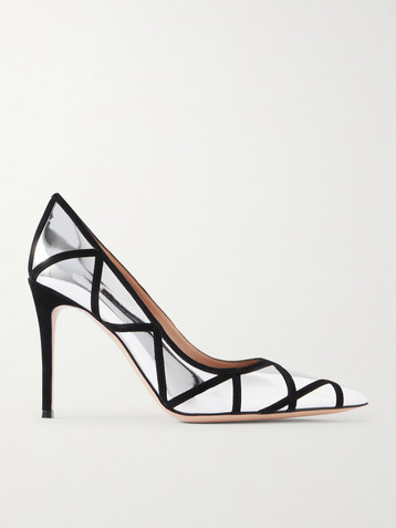 GIANVITO ROSSI 95 suede-trimmed mirrored-leather pumps