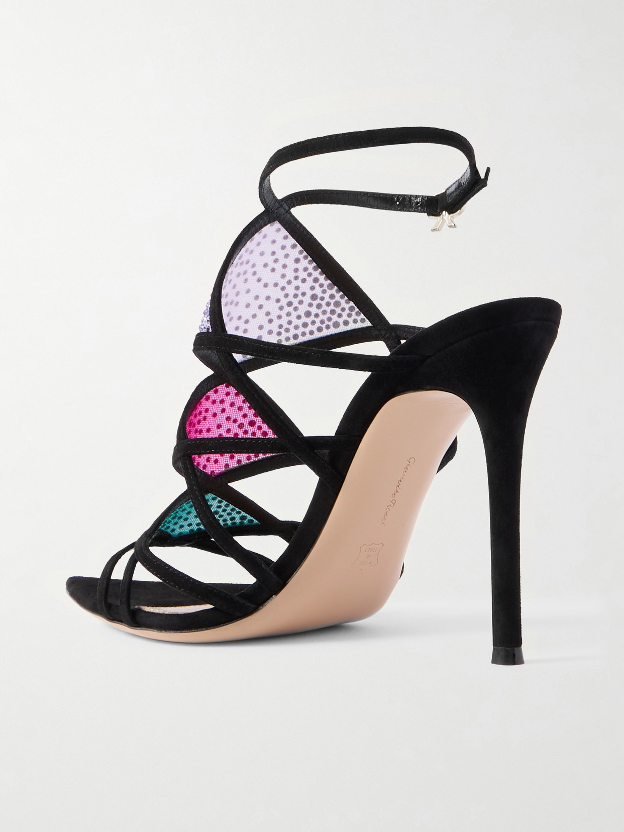 Gianvito Rossi Embellished Mesh And Suede Sandals In Black
