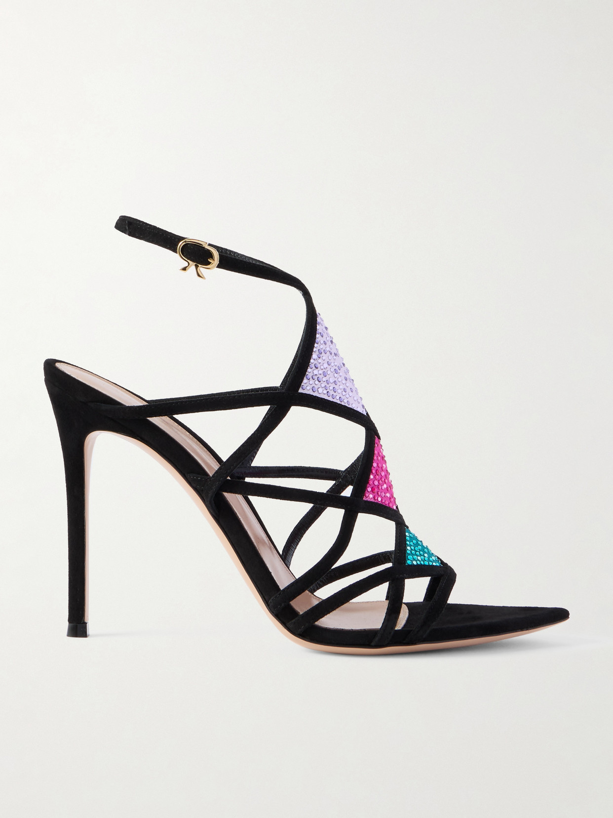 Gianvito Rossi Embellished Mesh And Suede Sandals In Black