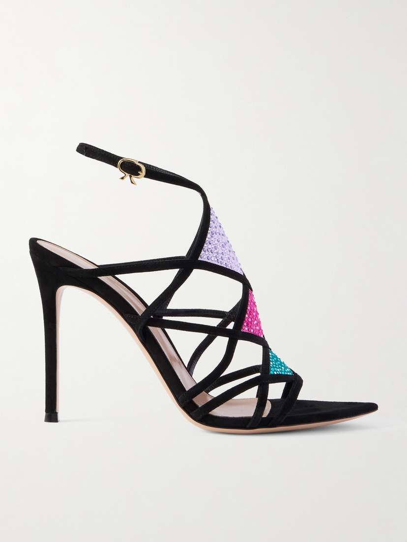 Gianvito Rossi Embellished Mesh And Suede Sandals