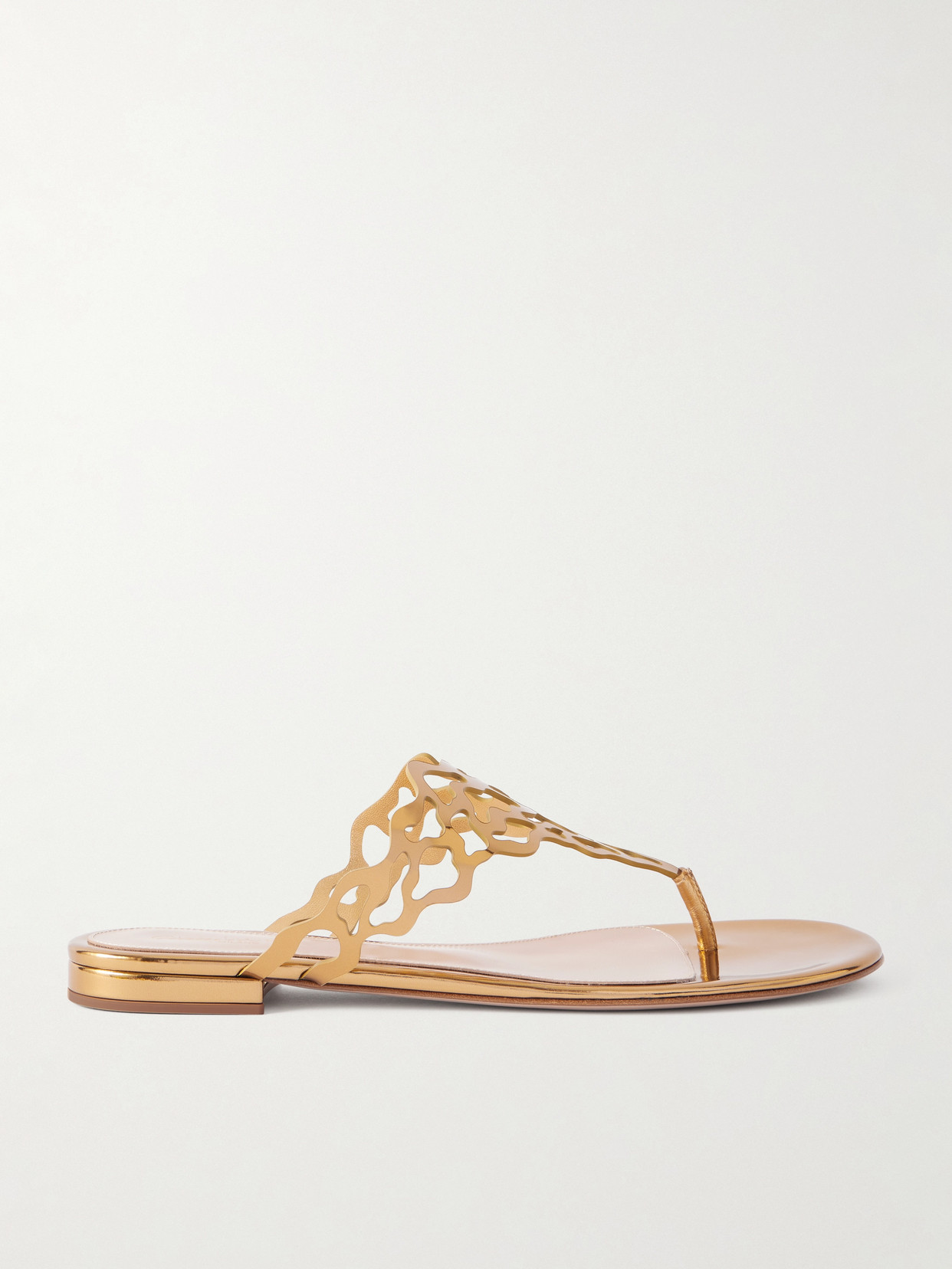 Gianvito Rossi Laser-cut Mirrored-leather Sandals In Gold