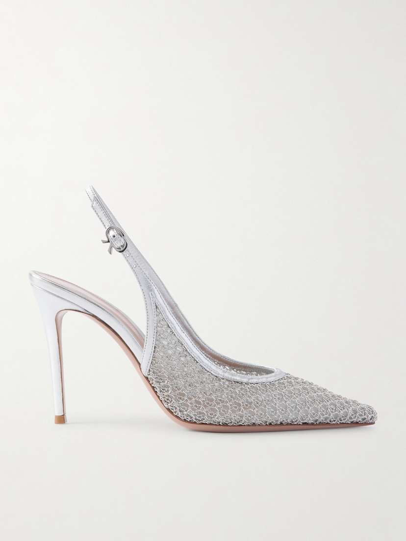 Gianvito Rossi Itaca 95 Metallic Leather-trimmed Embellished Mesh Slingback Pumps