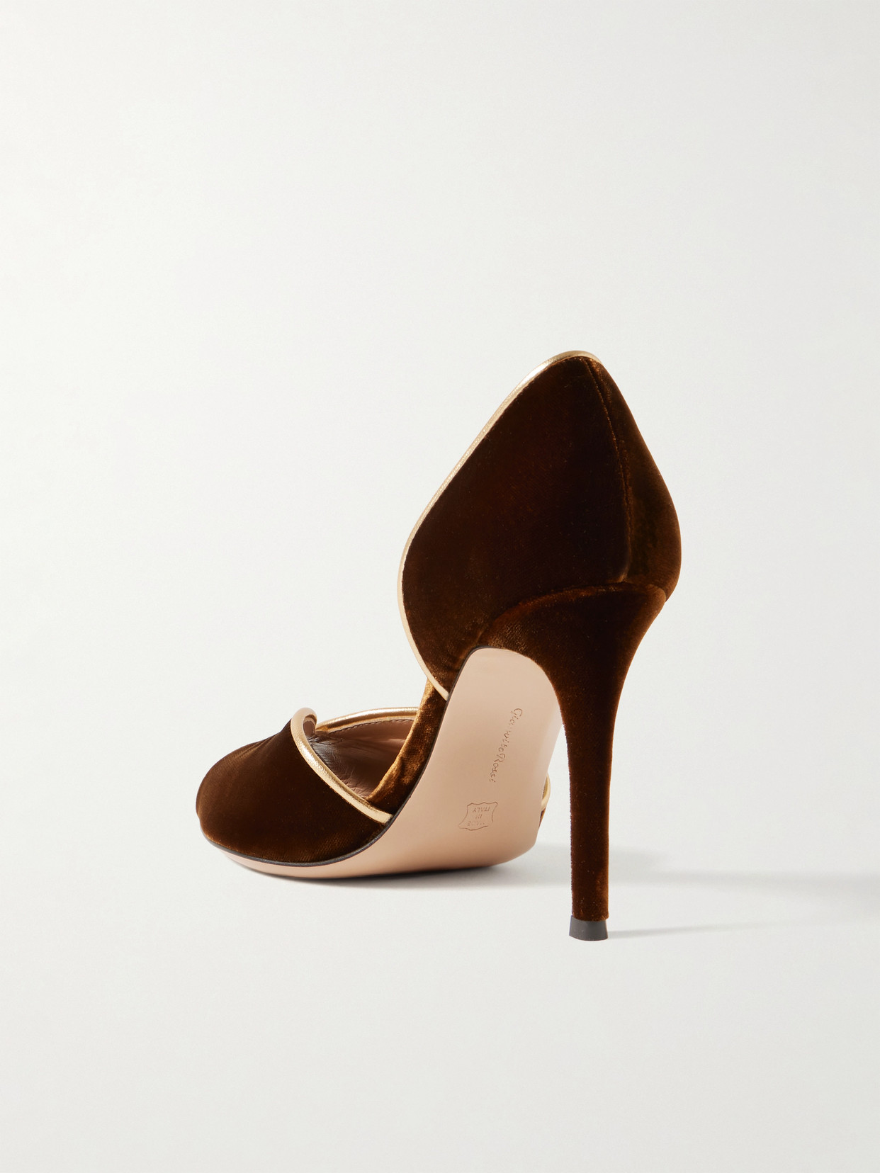 Gianvito Rossi 95 Metallic Leather-trimmed Velvet Pumps In Brown