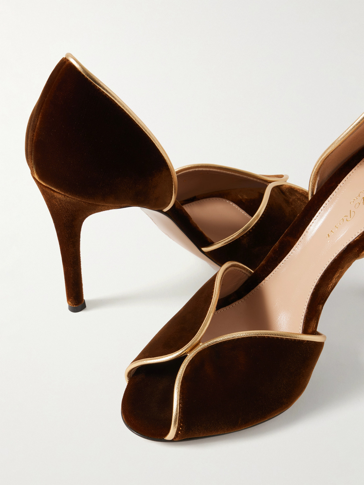 Gianvito Rossi 95 Metallic Leather-trimmed Velvet Pumps In Brown