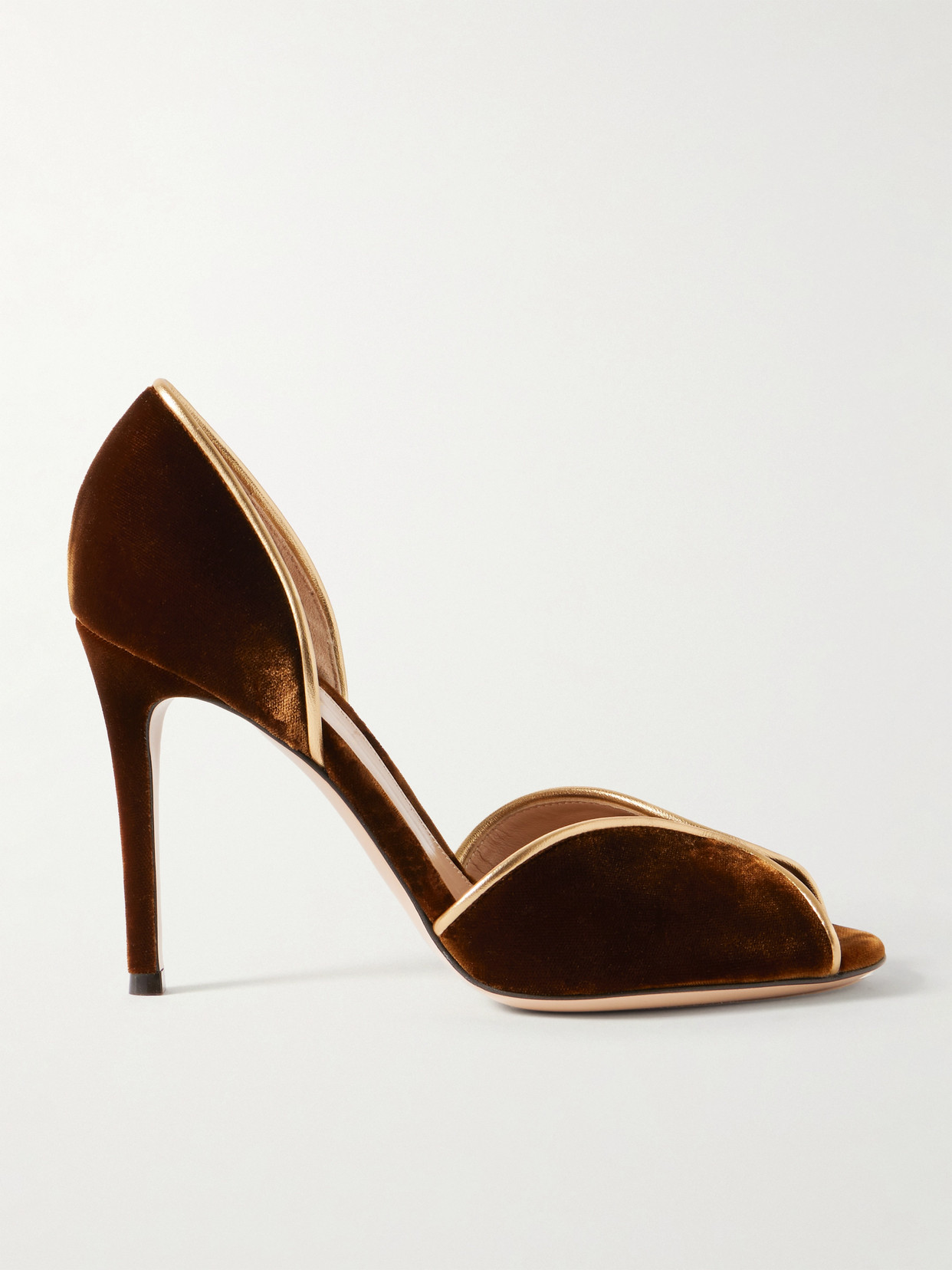 Gianvito Rossi 95 Metallic Leather-trimmed Velvet Pumps In Brown