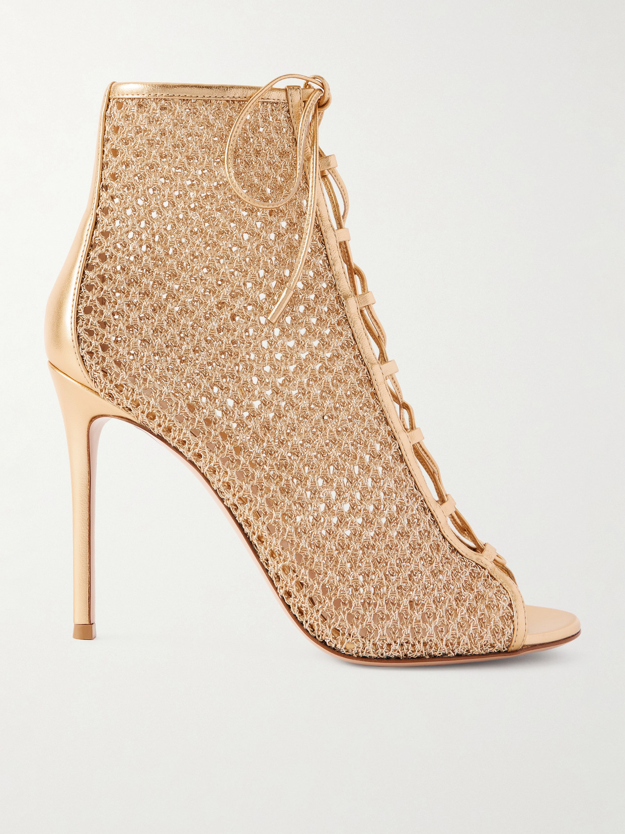 Gianvito Rossi 105 Lace-up Leather-trimmed Mesh Ankle Boots In Gold