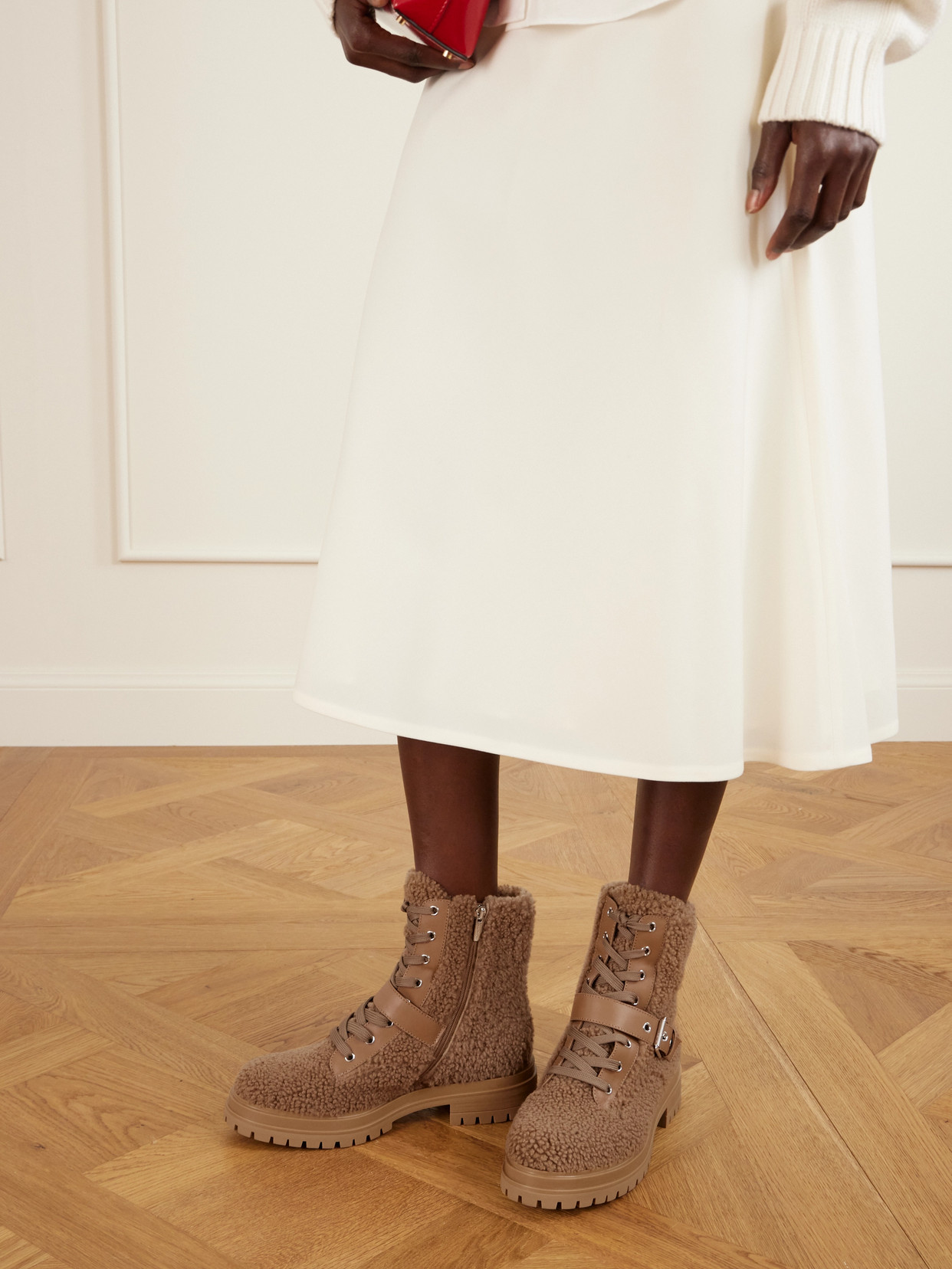 Gianvito Rossi 20 Buckled Leather-trimmed Shearling Ankle Boots In Brown