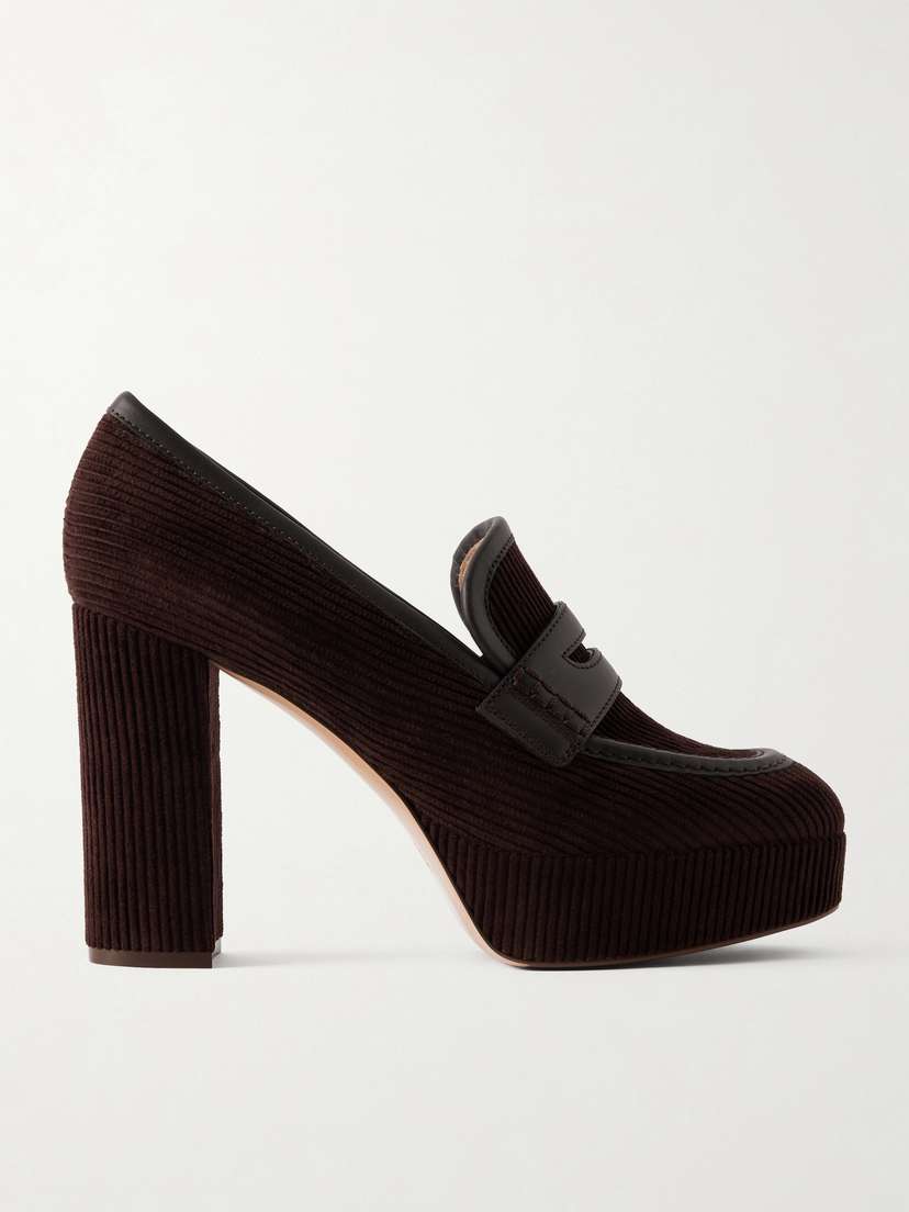 Gianvito Rossi Deauville 70 Leather-trimmed Corduroy Platform Pumps
