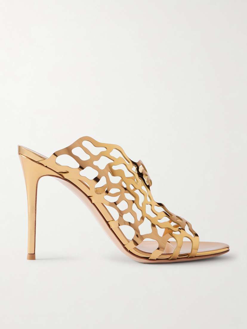 Gianvito Rossi 95 Laser-cut Metallic Leather Mules
