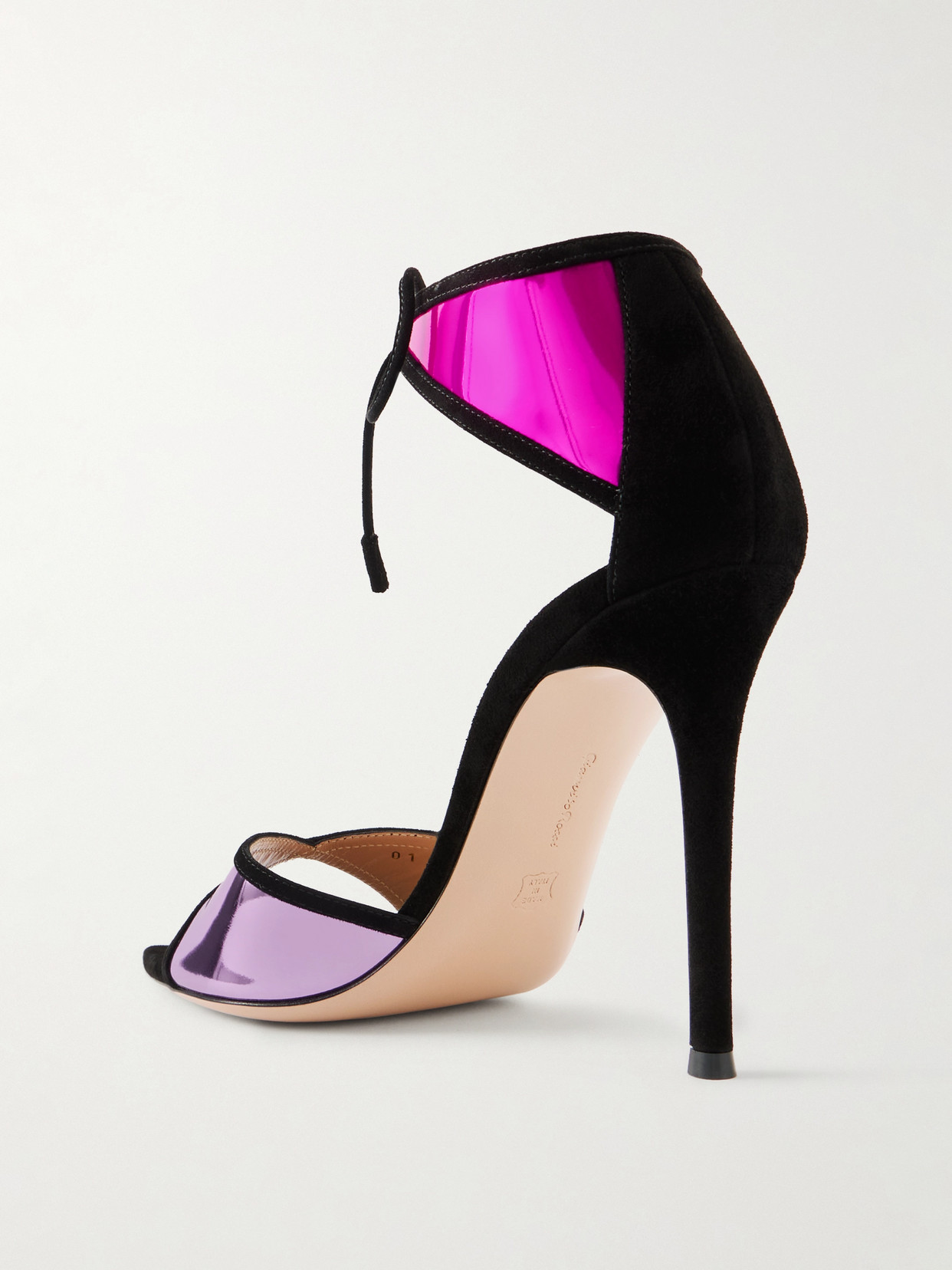 Gianvito Rossi 105 Suede-trimmed Mirrored-leather Sandals In Pink