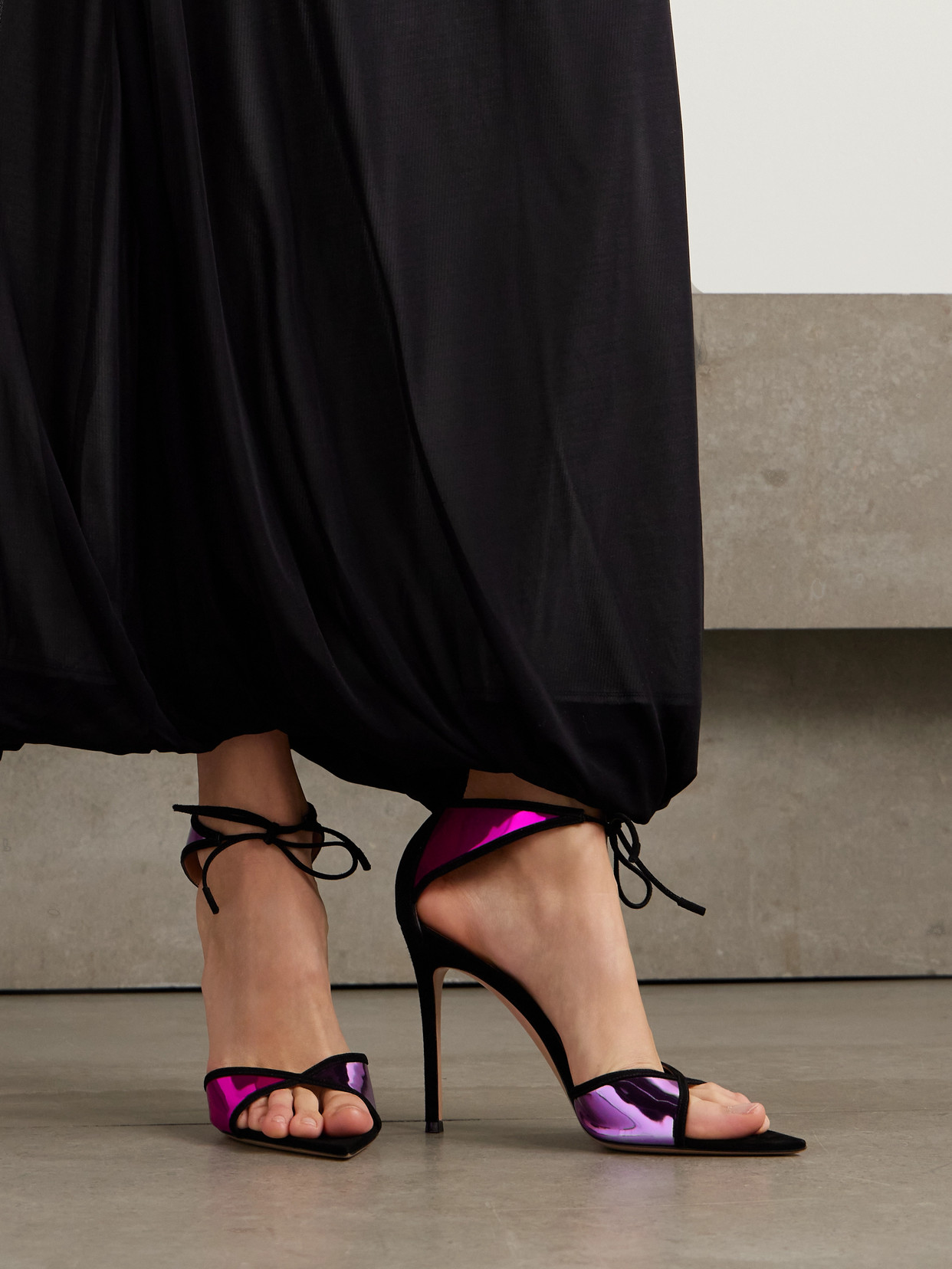 Gianvito Rossi 105 Suede-trimmed Mirrored-leather Sandals In Pink