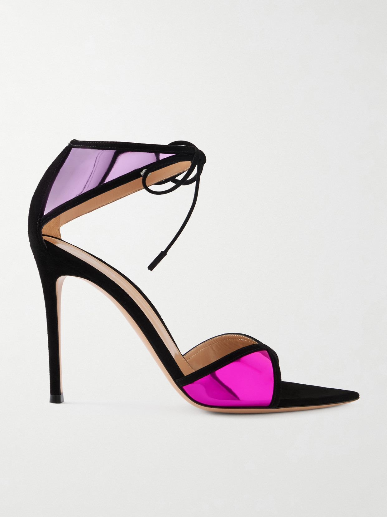 Gianvito Rossi 105 Suede-trimmed Mirrored-leather Sandals In Pink