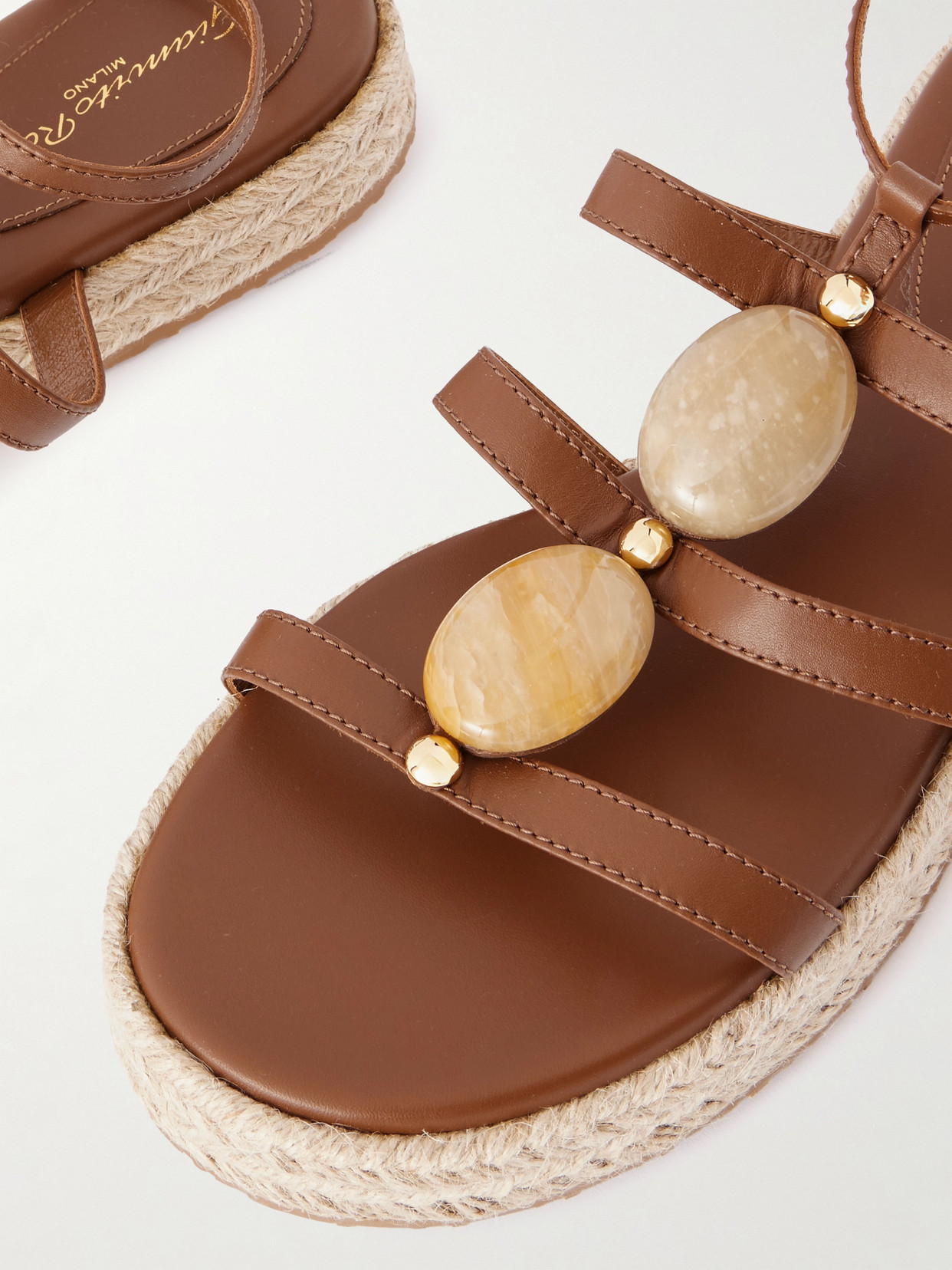Gianvito Rossi Embellished Leather Espadrille Sandals In Brown