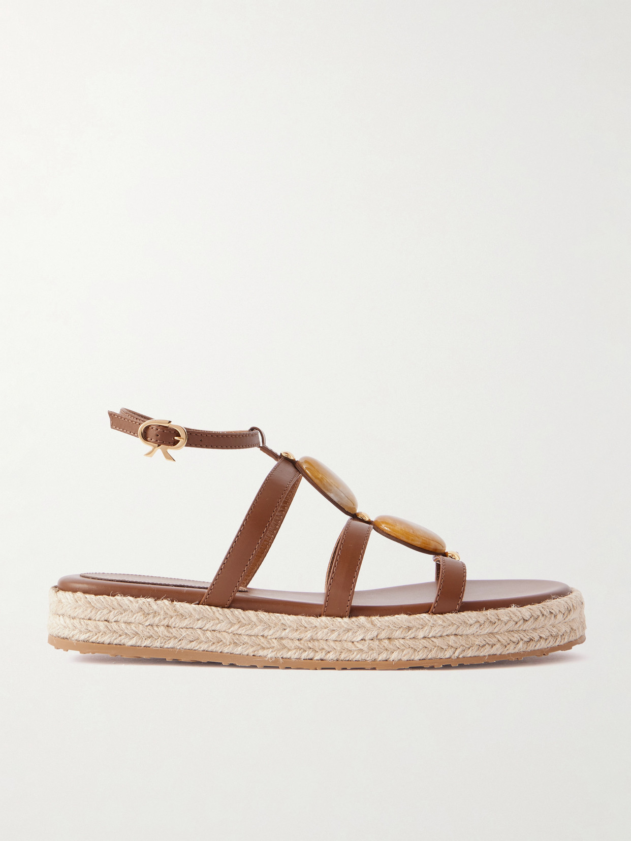 Gianvito Rossi Embellished Leather Espadrille Sandals In Brown
