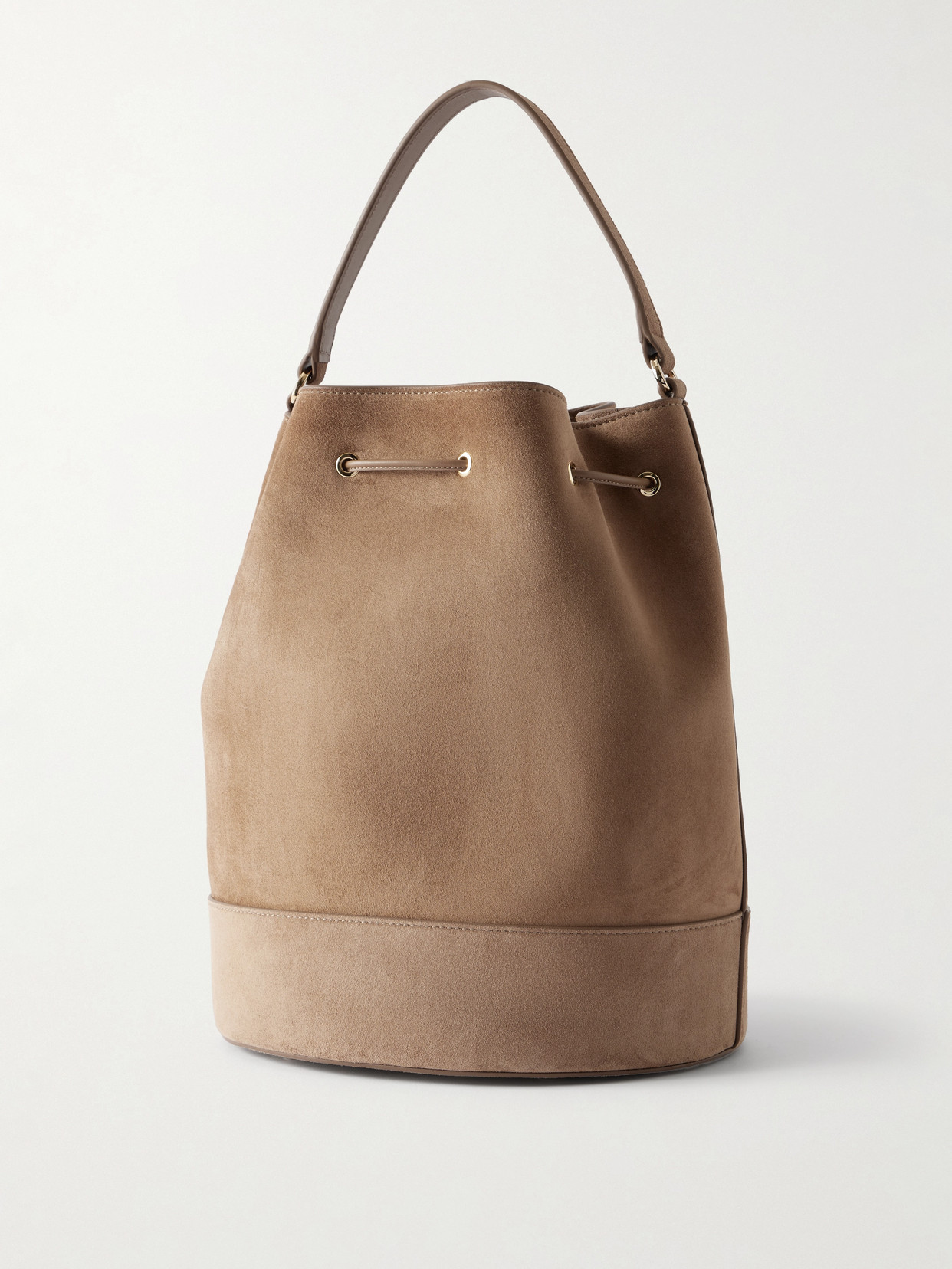 Gianvito Rossi Sienna Tasseled Leather-trimmed Suede Bucket Bag In Neutral