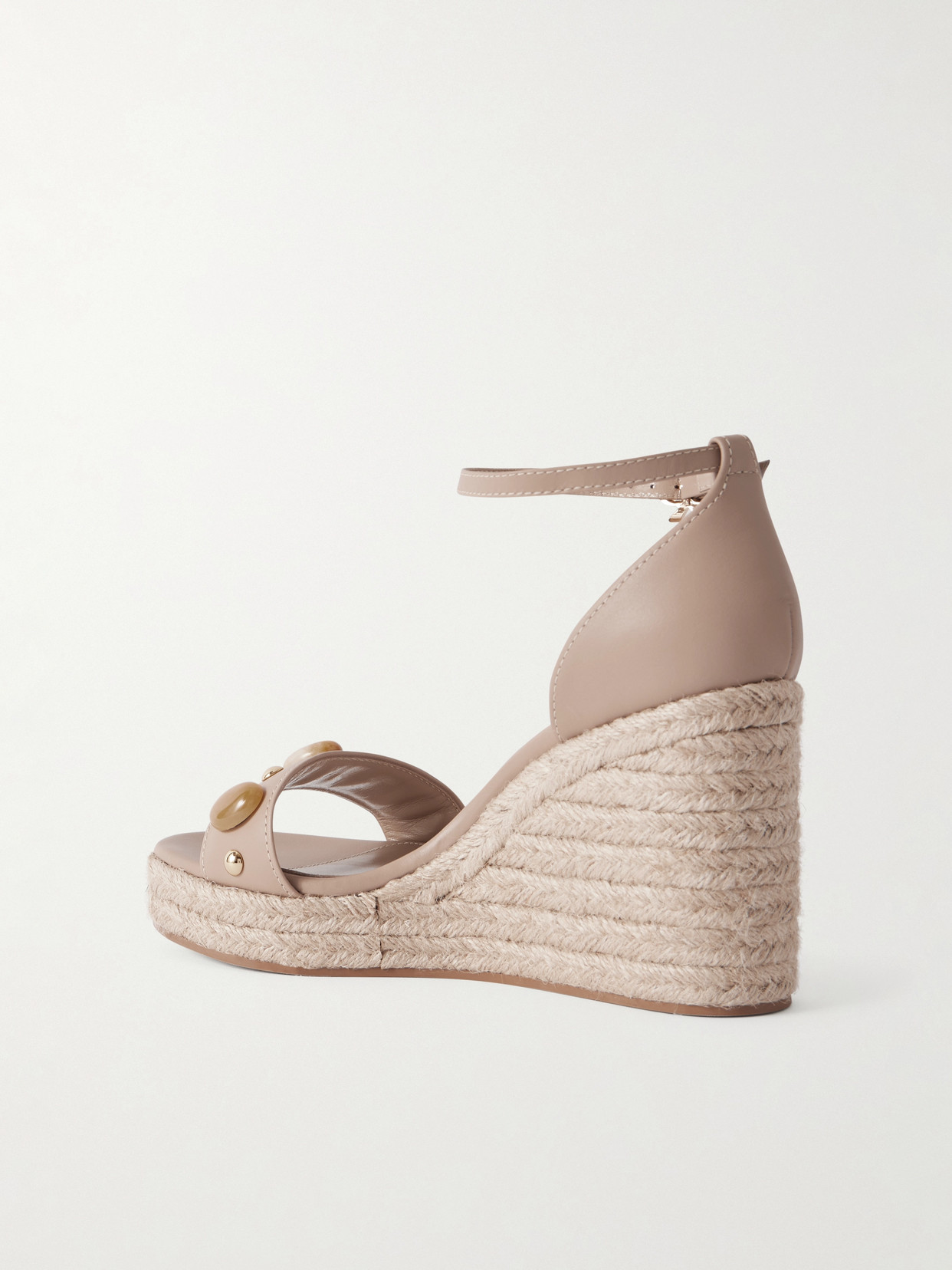 Gianvito Rossi 70 Embellished Leather Espadrille Wedge Sandals In Neutral