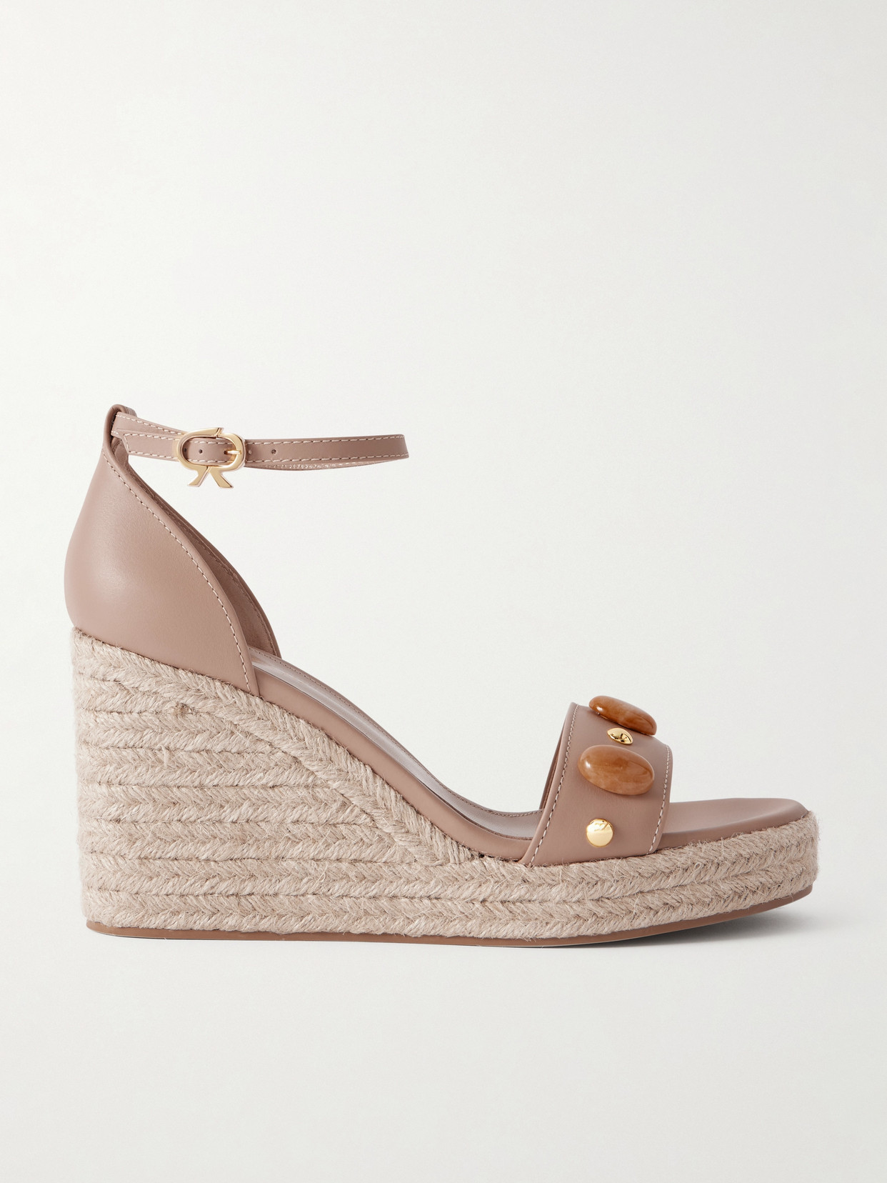 Gianvito Rossi 70 Embellished Leather Espadrille Wedge Sandals In Neutral