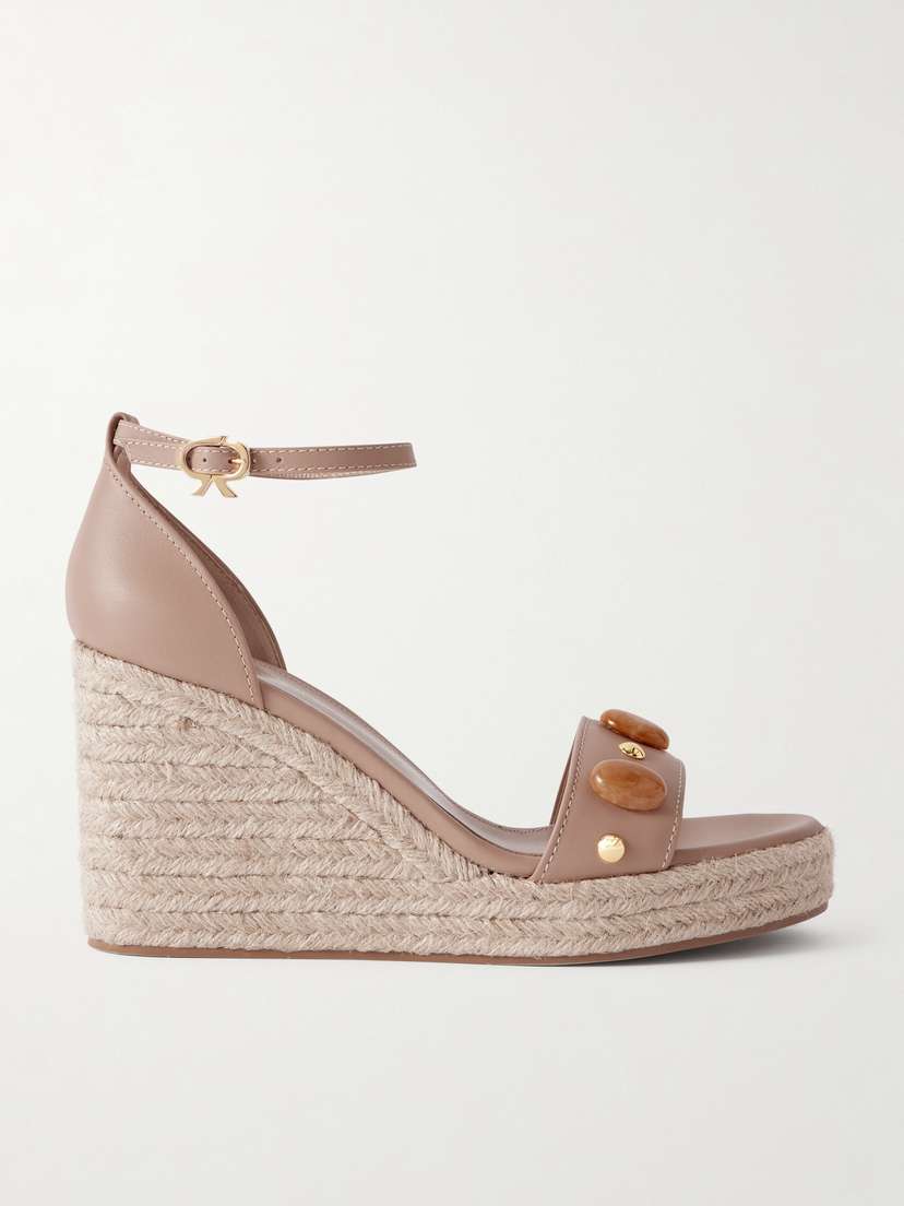 Gianvito Rossi 70 Embellished Leather Espadrille Wedge Sandals
