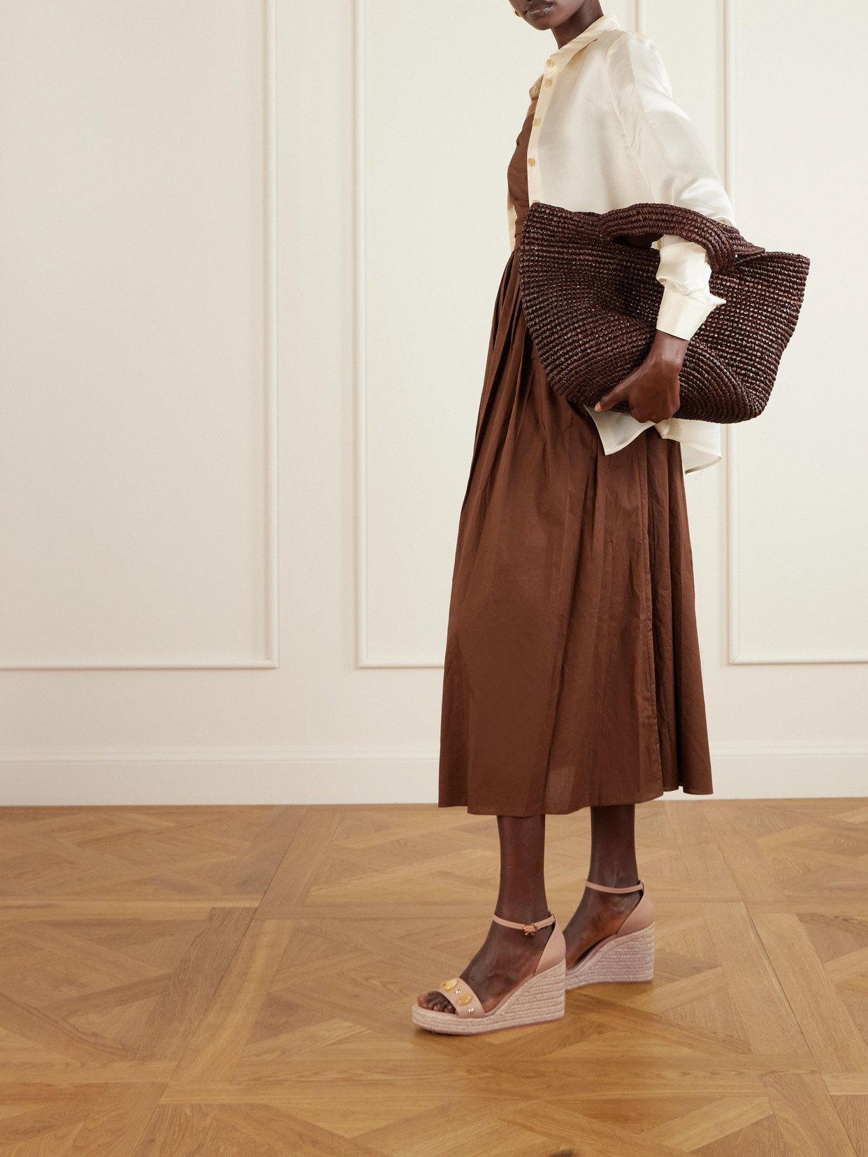 Gianvito Rossi 70 Embellished Leather Espadrille Wedge Sandals In Neutral