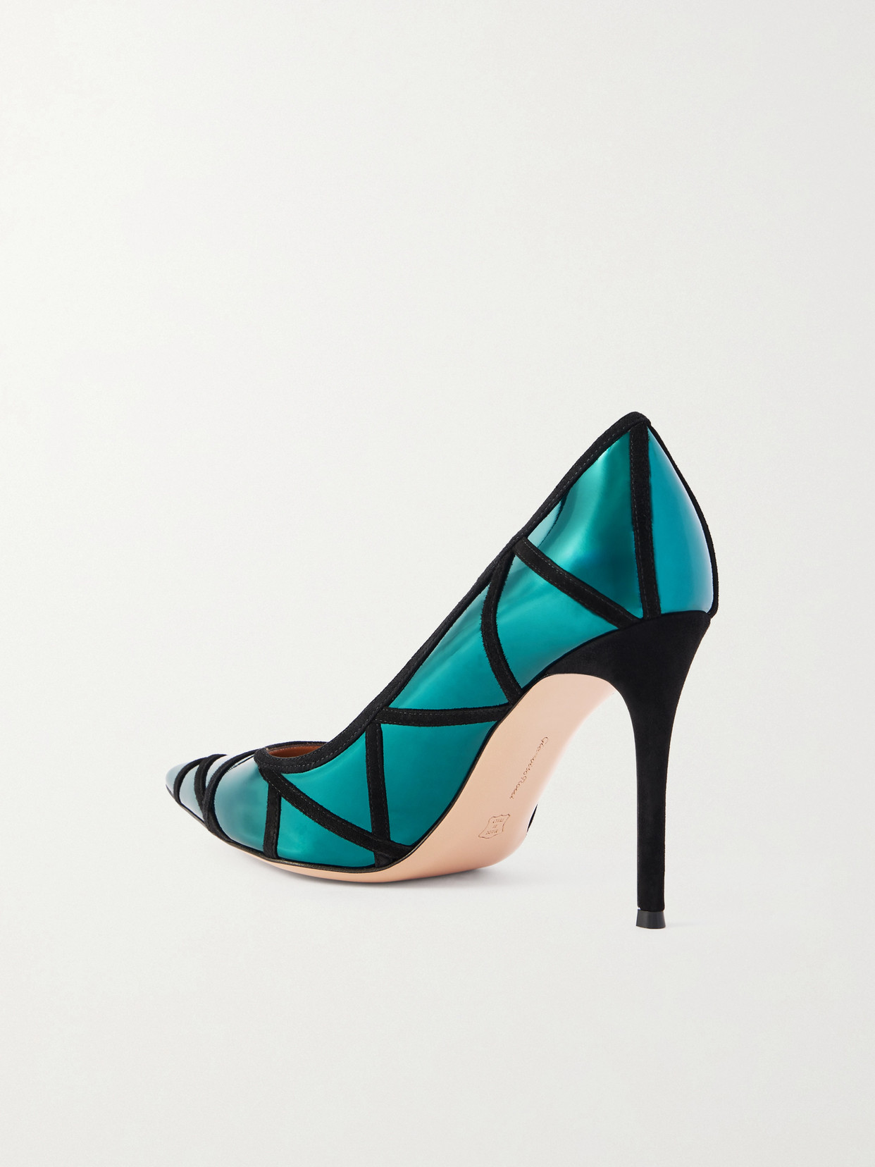 Gianvito Rossi 95 Suede-trimmed Mirrored-leather Pumps In Blue