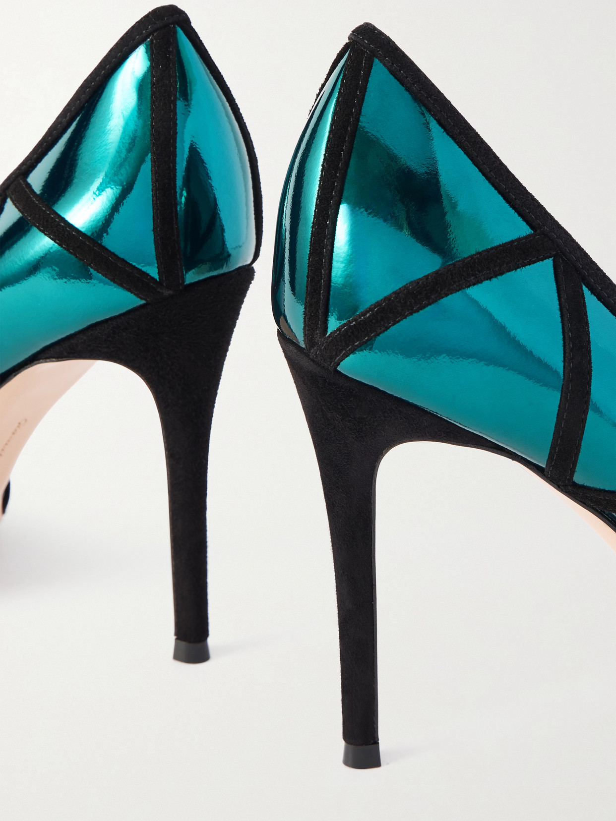 Gianvito Rossi 95 Suede-trimmed Mirrored-leather Pumps In Blue